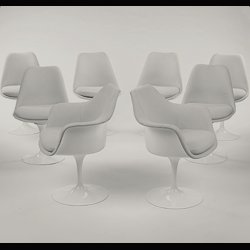  MONOGRAMME DESK . POLISHED STEEL . TULIP CHAIRS . KNOLL 